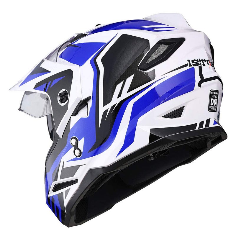 1Storm Dual Sport Motorcycle Motocross Off Road Full Face Helmet Dual Visor Storm Force Blue, Size L - Image 4